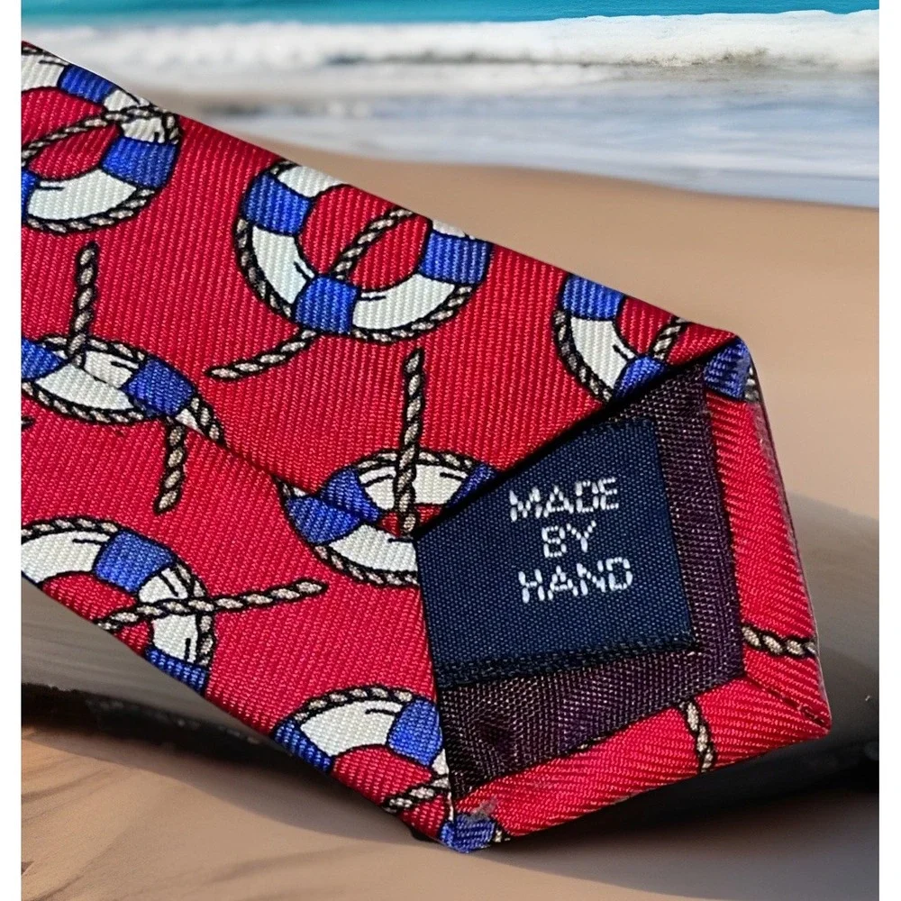 Polo Ralph Lauren‎ Necktie Men Red Nautical Ring Buoy Silk Vintage Old Money